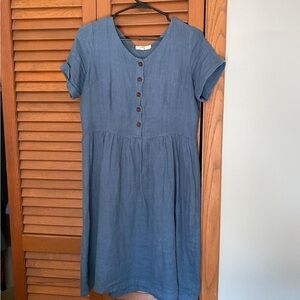 Blue Linen Button Front Dress Size S